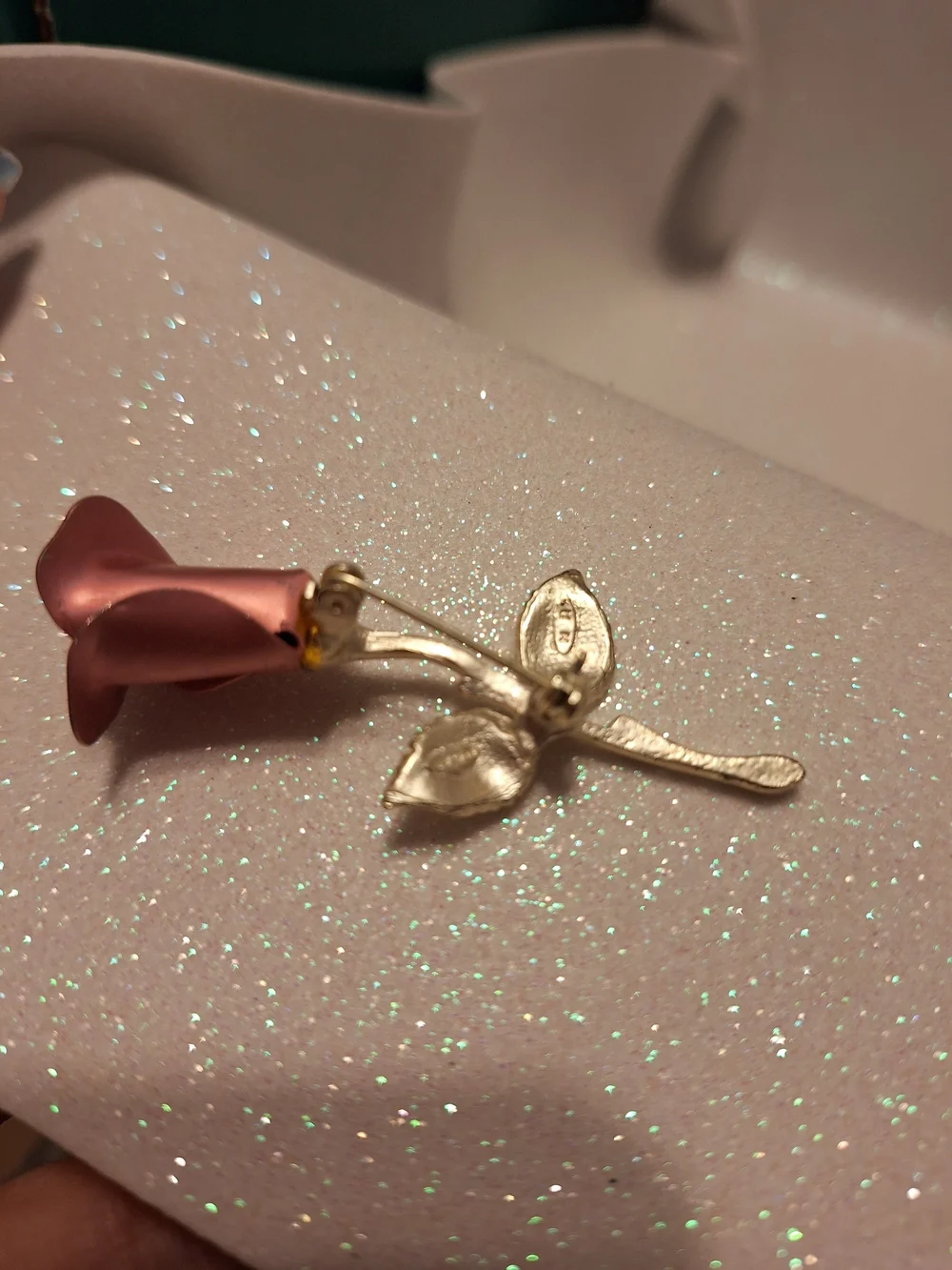 Avon Pink and Silver Metal Rose Accent